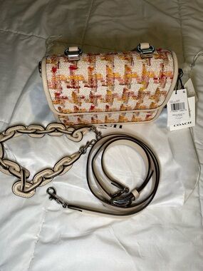NWT Coach Tweed Rogue Top Handle Bag in Cream with mustard, pink, gold detail✨
